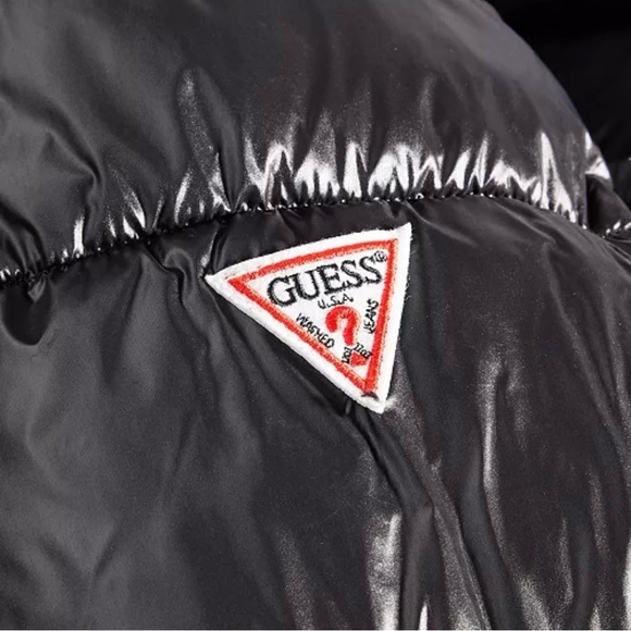 New GUESS Men’s Black Puffer Jacket Hooded Winter Coat Insulated Outerwear XL - Picture 6 of 7